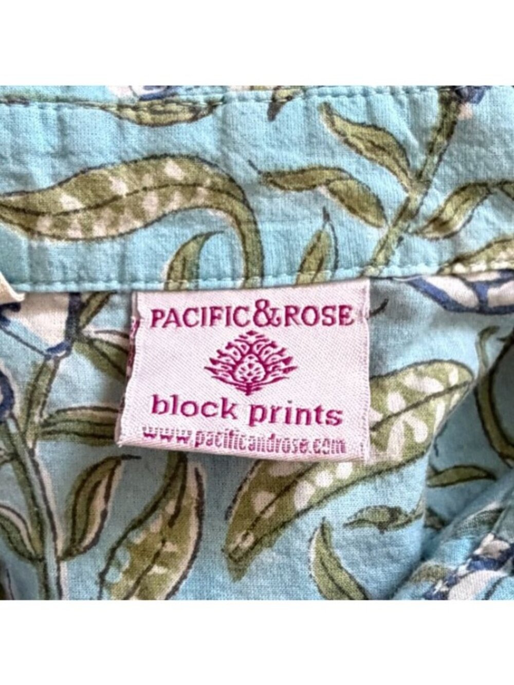 Pacific & Rose Womens Floral Button Front Blouse-Roll Tab Sleeves-Blue-M-GUC - Picture 5 of 7